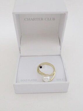Charter Club Gold Plated Pearl Look Ring Size 7 NWT Box